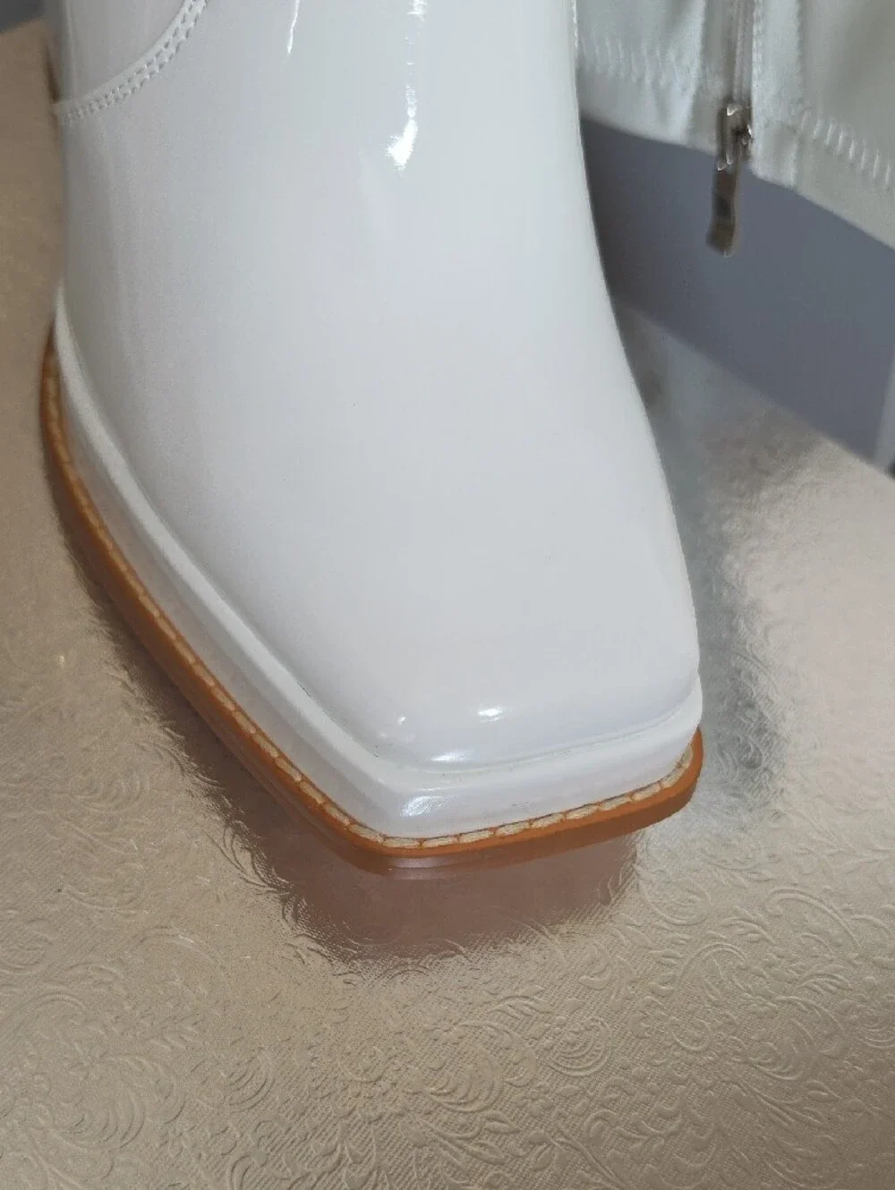 Women's White Knee-High Block Heel Boot
